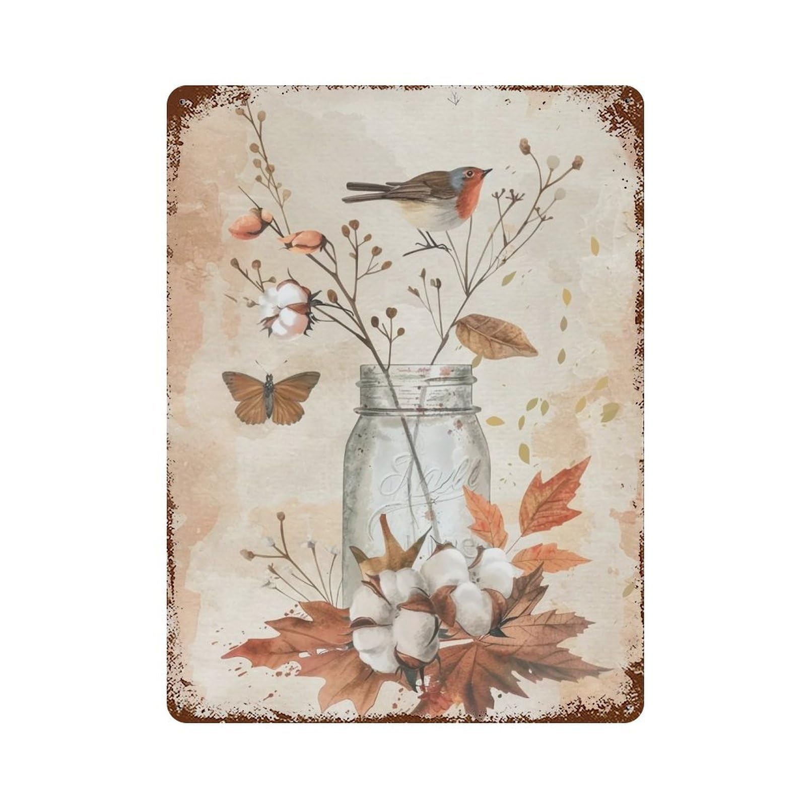 Hduryeyryy Multicolour Cotton & Robin Still Life 04 Wall Retro Iron Vintage Art Metal Tin Sign Poster Modern Home Cofffee Club Art Bar Shop Decor 40X30cm
