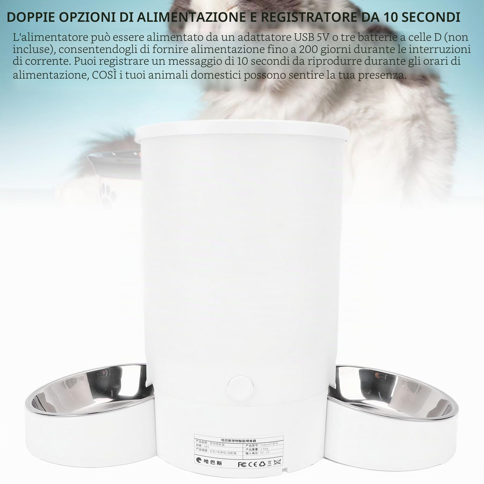 Ejoyous Mangiatoia Automatica per Gatti con 2 Ciotole, Macchina per Cibo per Gatti da 3 Litri, Mangiatoia Automatica per Gatti WiFi per Cani e Gatti, Controllo Tramite App di