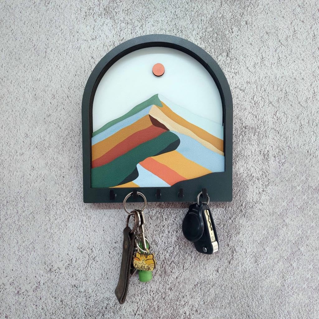 Abstract Mountain Key Holder, Layered Wood Wall Art, Dimensional Mountain Key Hanger, 3D Mountain View Key Rack, Modern Key Decoration, Wall Decor