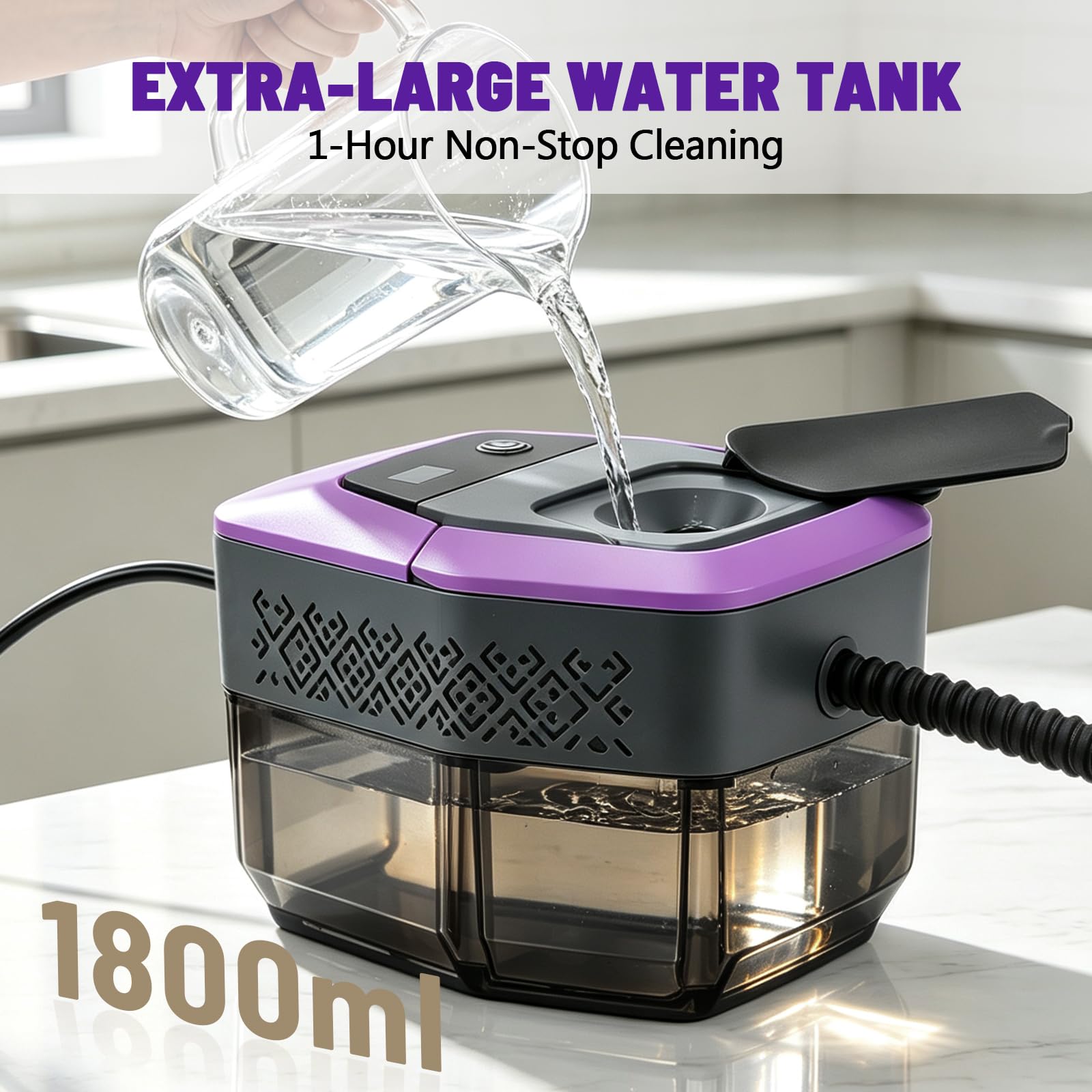 2500W Nettoyeur à Vapeur,4 Bars,Chauffe en 10 s, Vapeur à 145°C pour Désinfection, Réservoir 1.8L 12 Accessoires Inclus 3 Niveaux de Puissance pour Voiture Canapé Sol Salle de Bain Carrelage