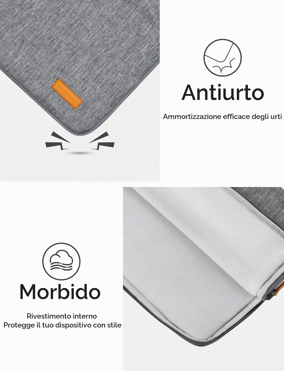 DOMISO Custodia PC Computer Portatile 15.6 pollici,Borsa per 16 Pollici MacBook Pro M4 M3 M2 Pro/Max,15,6 Pollici Acer Lenovo HP Dell Asus Notebook,Porta Cover Laptop Case Sleeve,Con Manico,Grigio