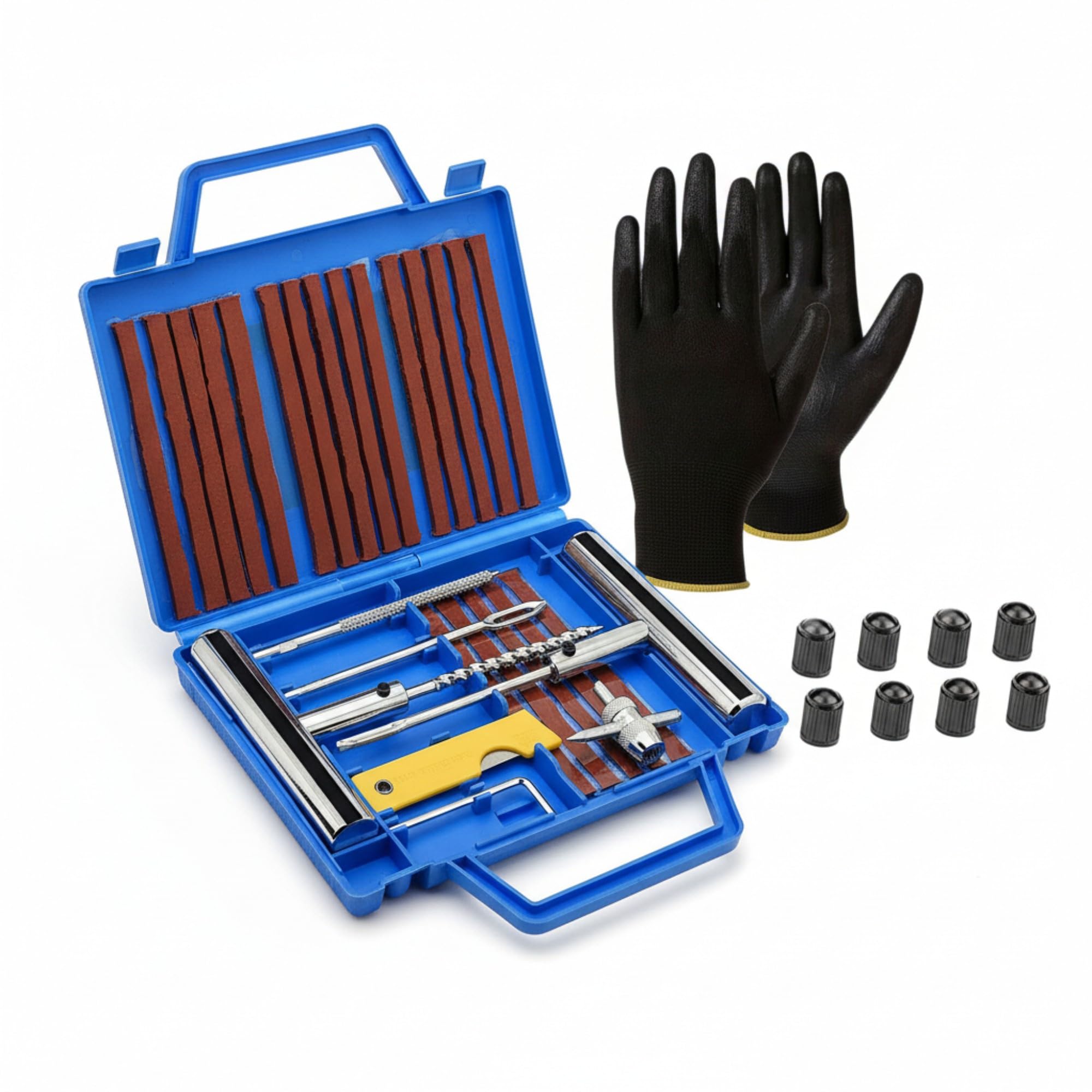 Various Tyre Repair Kit 37 Pieces, Tubeless Puncture Repair Kit for Car, Motorcycle, Bike and SUV, T-Handle Tools, Quick Emergency Repair