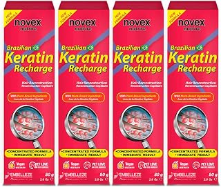 NOVEX Leave-In Conditioner - Brazilian Keratin Recharge Tube - 3 fl oz (Pack of 4) - Reconstructive Keratin, Frizz Control & Damage Repair, Ultra Concentrated Formula for Smooth and Straight Hair