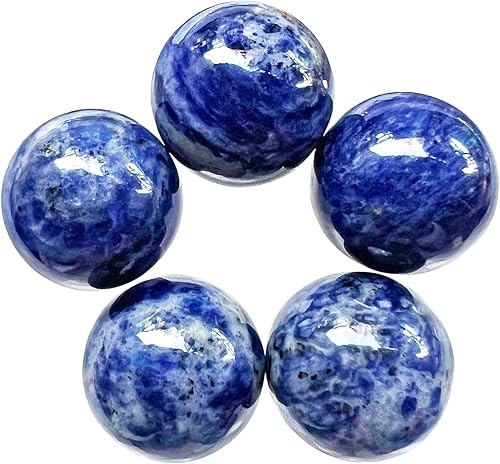 Fekuar Juego de 5 bolas de esfera de cristal de sodalita, bolas de piedras preciosas minerales de energía curativa pulidas para decoración de