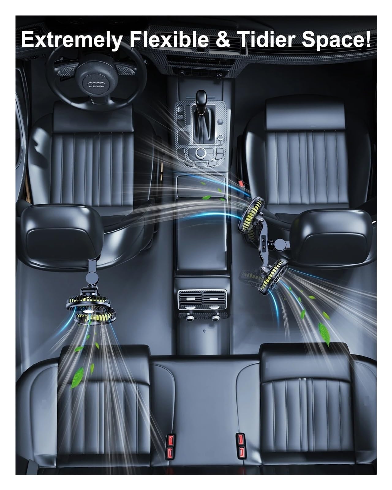 Ventilador Doble Cabeza Giratorio 360 Grados Coche Ventilador Refrigeración Para Verano Enfriador Viento Fuerte Doble Cabezal Batería Eléctrica 2000mAh Con Cargador Cable Largo Dotado(Plug-In Version)