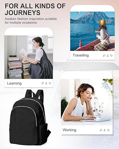Miniatura 7 de Mini mochila para mujer, tamaño mediano, pequeña, negra, mochila de viaje, mochila universitaria, A-Negro, Casual