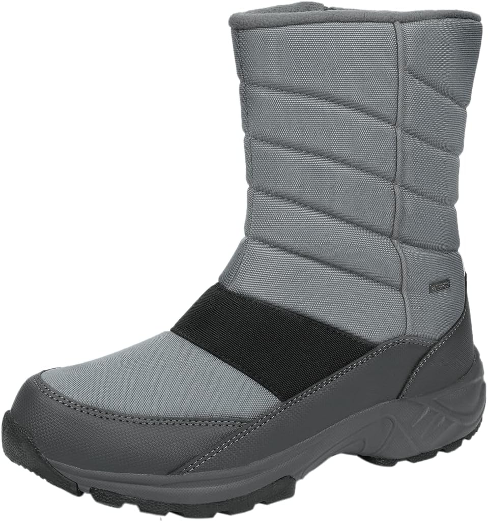 SILENTCARE Mens Winter Mid-Calf Snow Boot Fur Warm Waterproof Slip On Outdoor Athletic