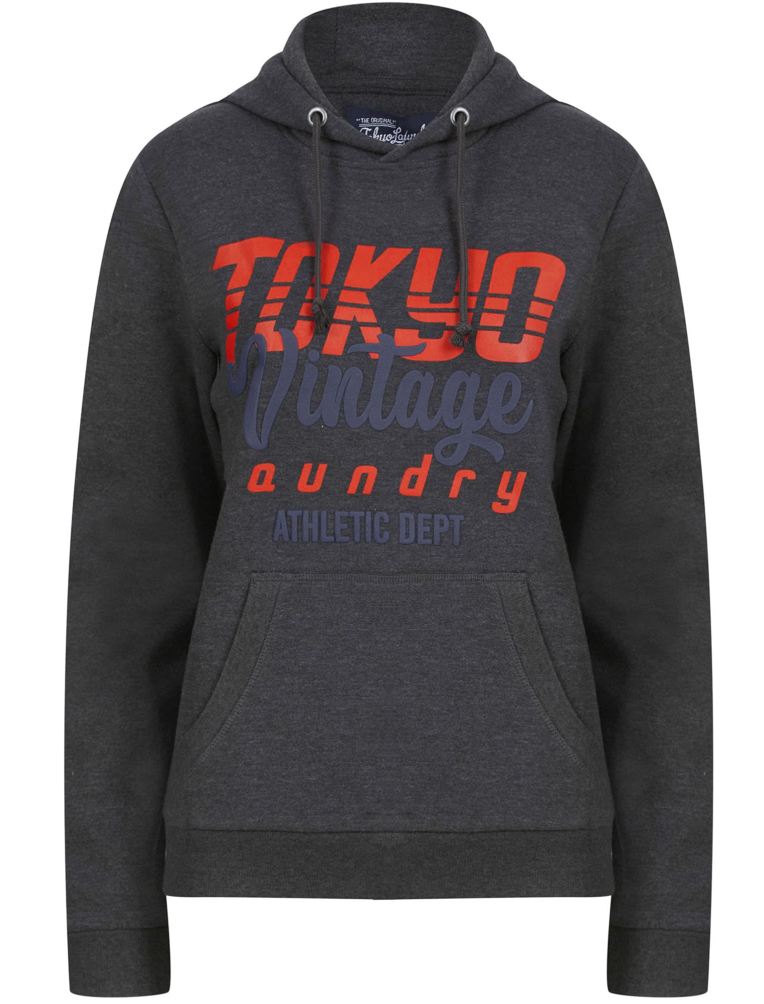 Tokyo Laundry Women's Charcoal Marl Sporty Motif Brushback Fleece Pullover Hooded Top - 14