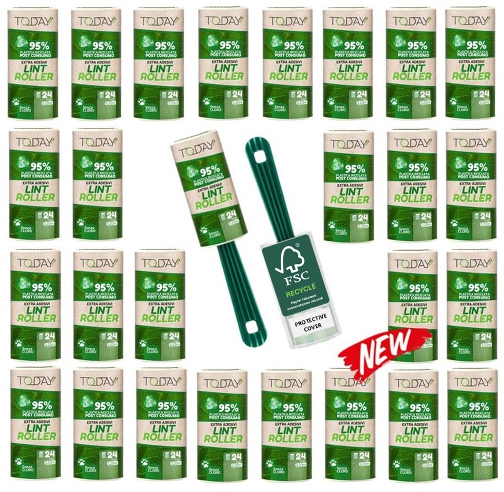 Rouleau adhesif vetement Today Eco avec 28 recharges et brosses anti-poil