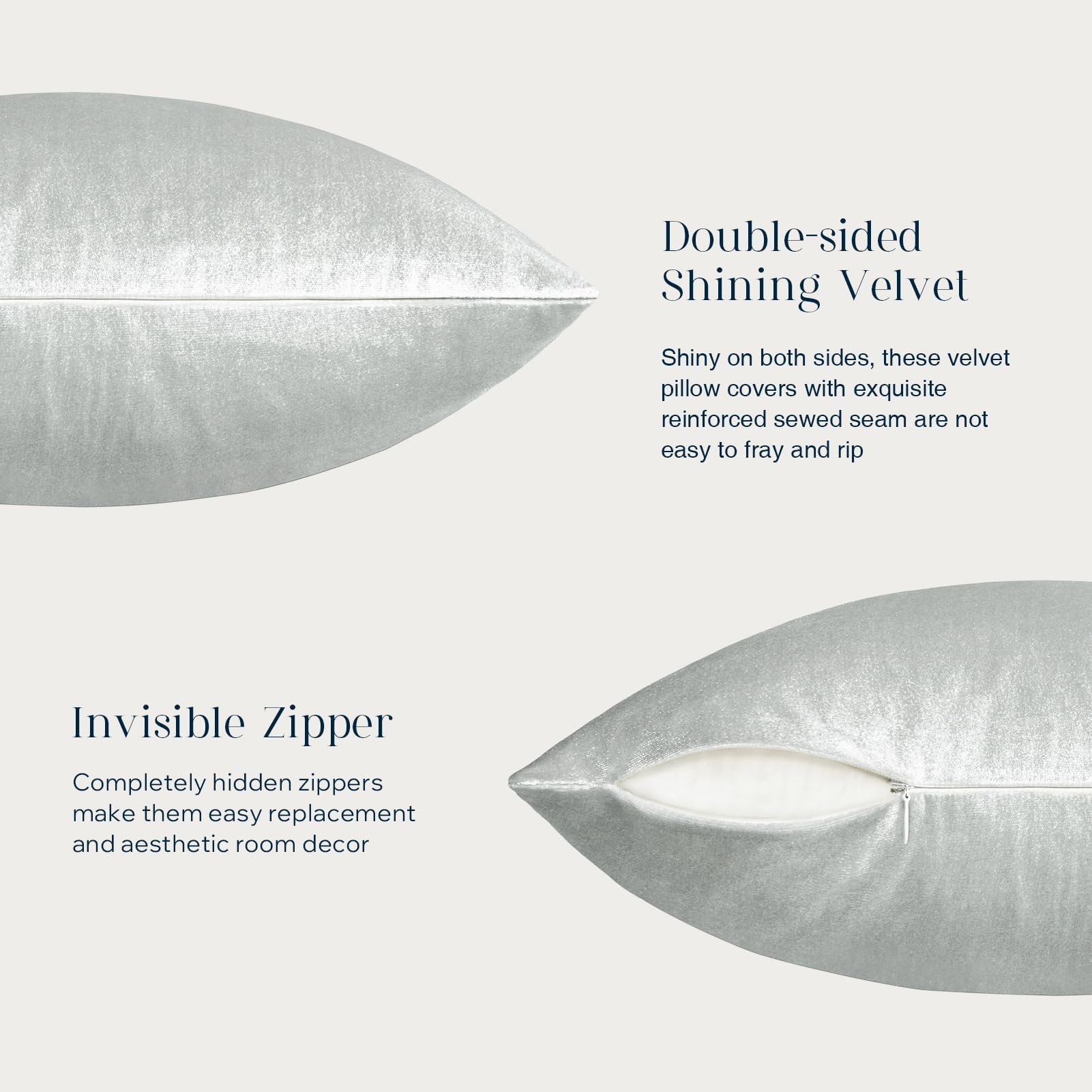 Phantoscope Pack of 2 Velvet Decorative Throw Pillow Covers Soft Solid Square Cushion Case for Couch Shiny Silver 18 x 18 inches 45 x 45 cm