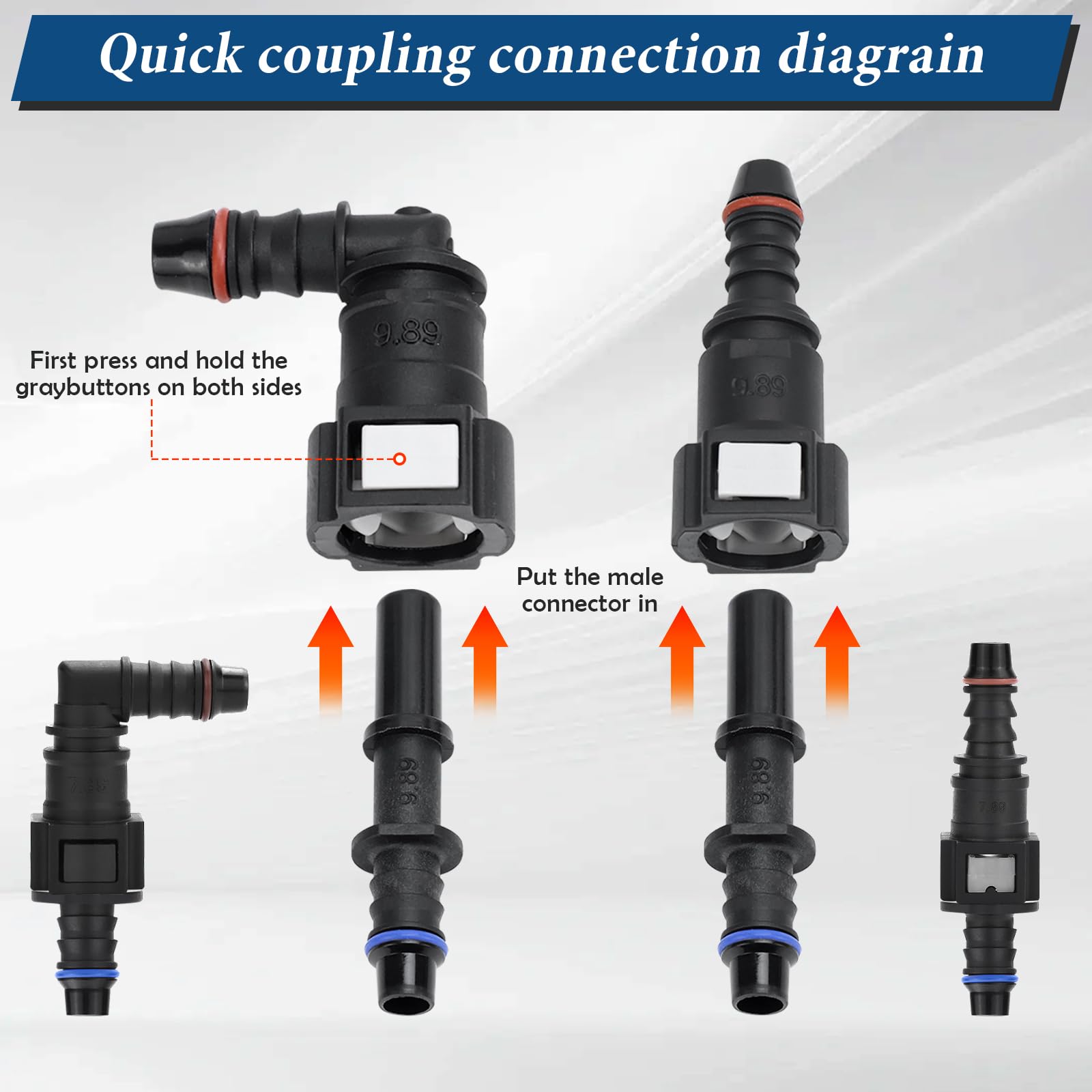 36 connettori rapidi a sgancio rapido, connettore per tubo del carburante, a sgancio rapido, SAE 9,89 mm, 9,49 mm, 7,89 mm, per auto, motore e carburante