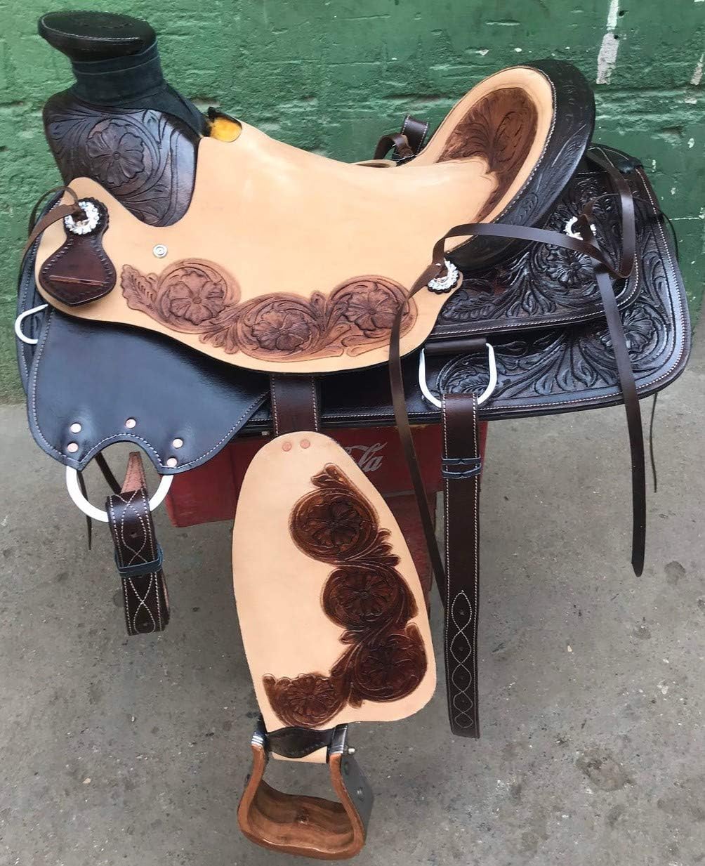 Wooden Western Horse Saddle Barrel Racing Tree Handmade Premium Leather Comfort Horse Trail Equestrian Tooled Carved Horse Saddle Riding Size: 10-18 inches