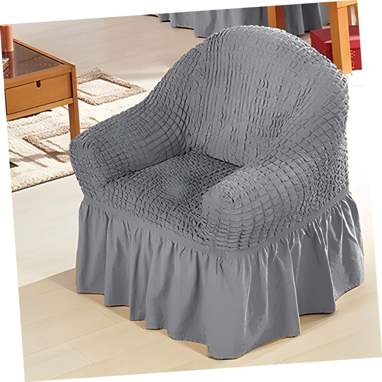 Copripoltrona Relax Elasticizzato con Gonnellino Grigio Protettivo Fodera Seduta Recliner Morbida e Facile da Installare per Casa e Ufficio