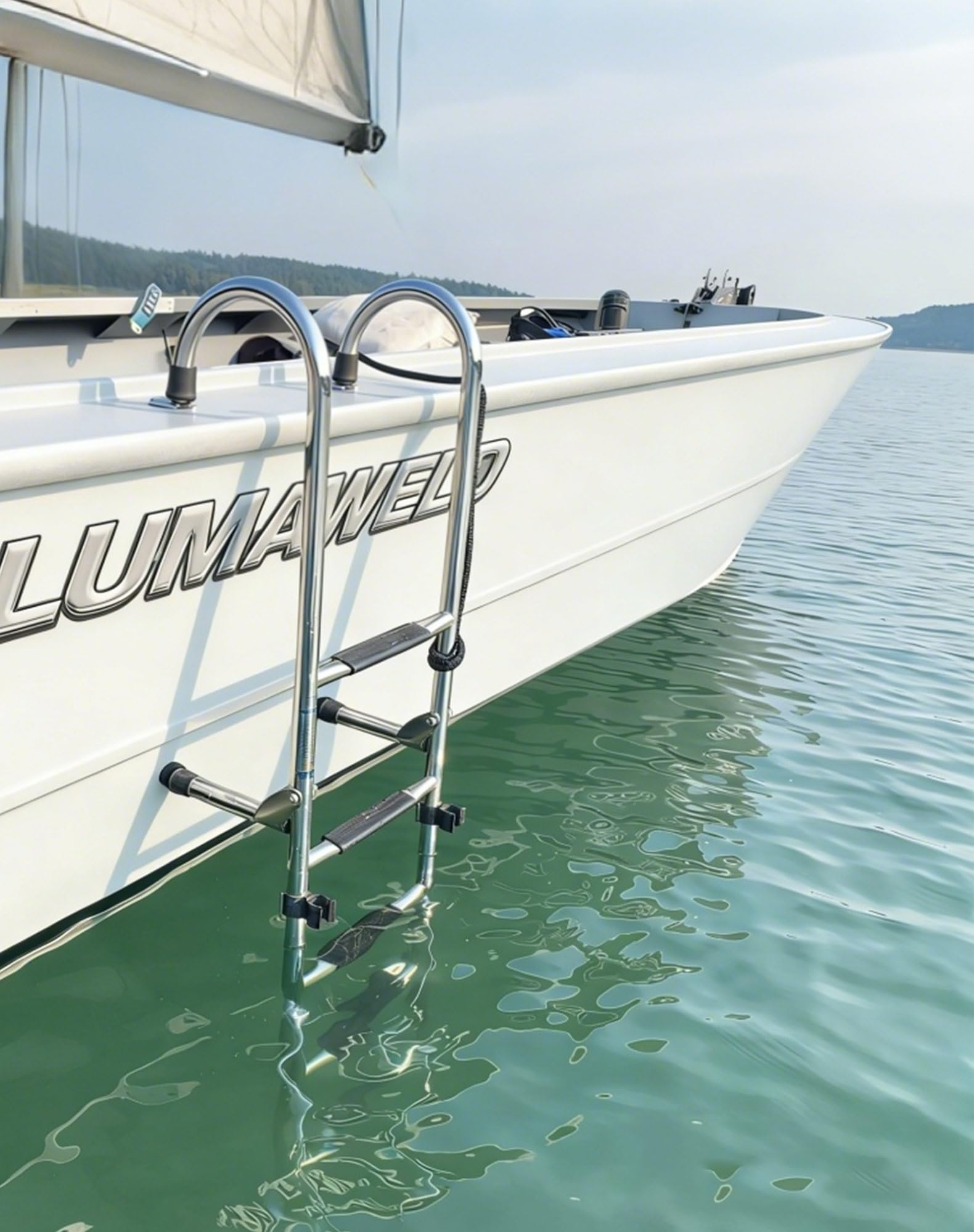 Escalera plegable de acero inoxidable de 5 escalones, escalera de barco resistente con escalones antideslizantes para pontón, muelle, piscina y RV