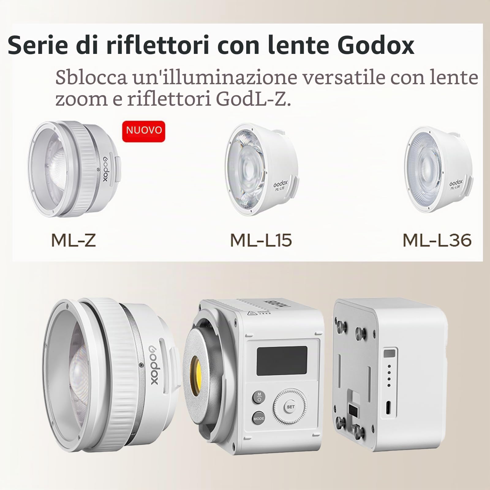 Godox ML-Z - Riflettore obiettivo zoom per proiettori video a LED, supporto Godox modificatore del fascio focalizzato compatibile ML100Bi ML100R ML80Bi ML150Bi ML60 ML30 e più