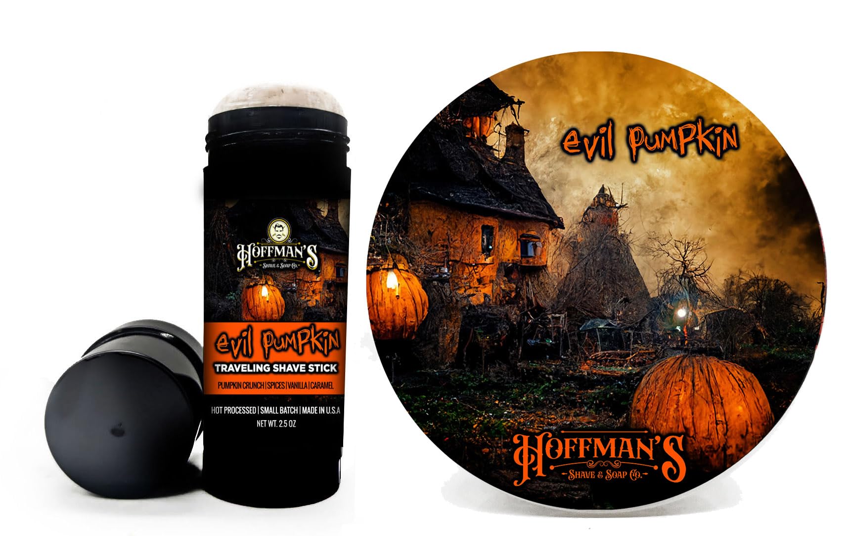 Evil Pumpkin 4oz Tallow Shave Soap & 2.5oz Traveling Shave Stick 2.5oz Bundle