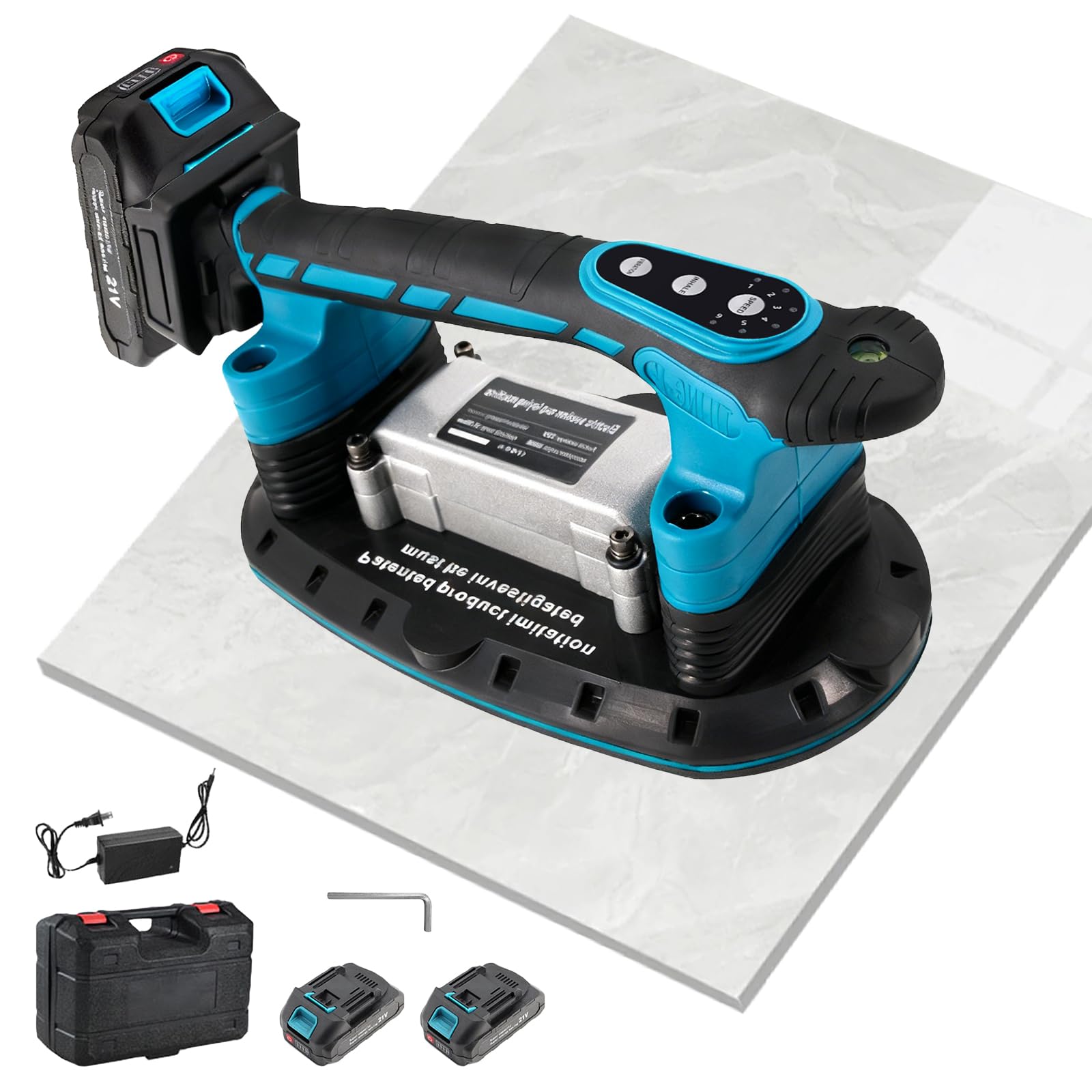 2IN1 Akku Fliesenrüttler mit Saugnäpfen | 6 Gang Einstellbar, 30x16cm Saugnapf 250kg Tragkraft, Elektrische Vibrationsmaschine für 2m Fliesen Wandfliesen & Ziegelwand