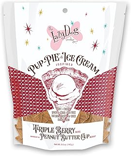 The Lazy Dog Cookie Co. Soft and Chewy Dog Treats, Pie Slice Shaped Dog Cookies, Triple Berry Slice Pup-Pie with Peanut Butter Cup Ice Cream Inspired Flavor, Baked in The USA, 5 oz. (Pack of 1) (PB)