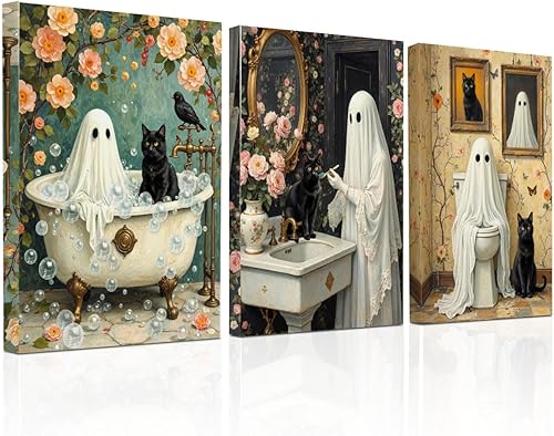 Vista 13 de 3 piezas de lienzo verde bohemio para pared, pósteres de arte bohemio, pinturas retro de moda, decoración de pared, decoración de lienzo estético