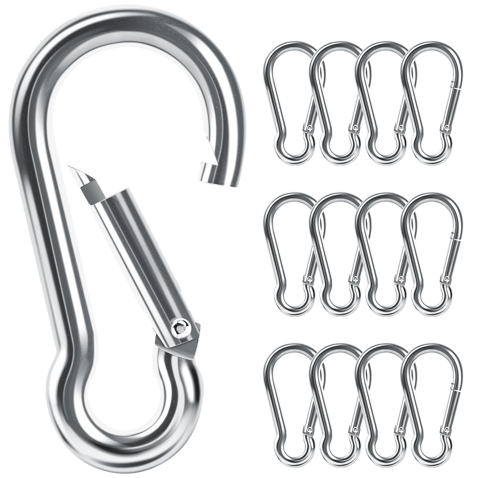 Caianwin Mosquetón M4 M5 M6 M8 M10 resistente mosquetón galvanizado con gancho de muelle, para mochila, correa de perro, camping, viajes, senderismo