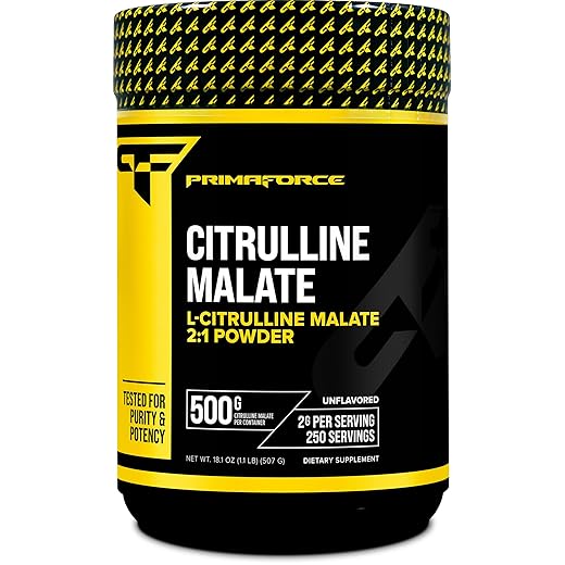PrimaForce L-Citrulline Malate Powder, Unflavored Pre Workout Supplement, 500 grams - Energy Support, Aids Recovery, Enhances Strength Performance – Vegan, Non-GMO