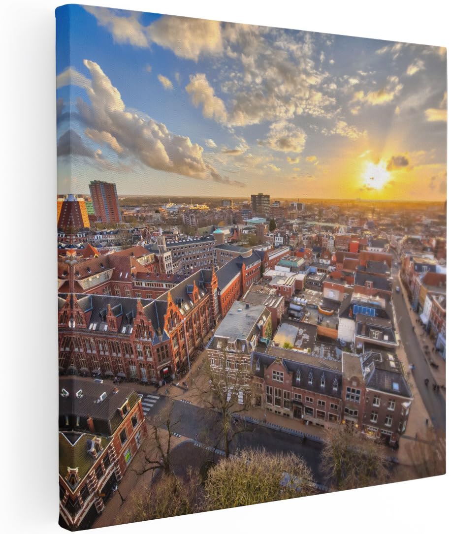 Artaza Cuadros Decoración Salón Modernos Skyline Amsterdam - 60x60 cm - Cuadros Decorativos Ciudad - Decoración Pared Atardecer - Lienzo Paisaje Urbano