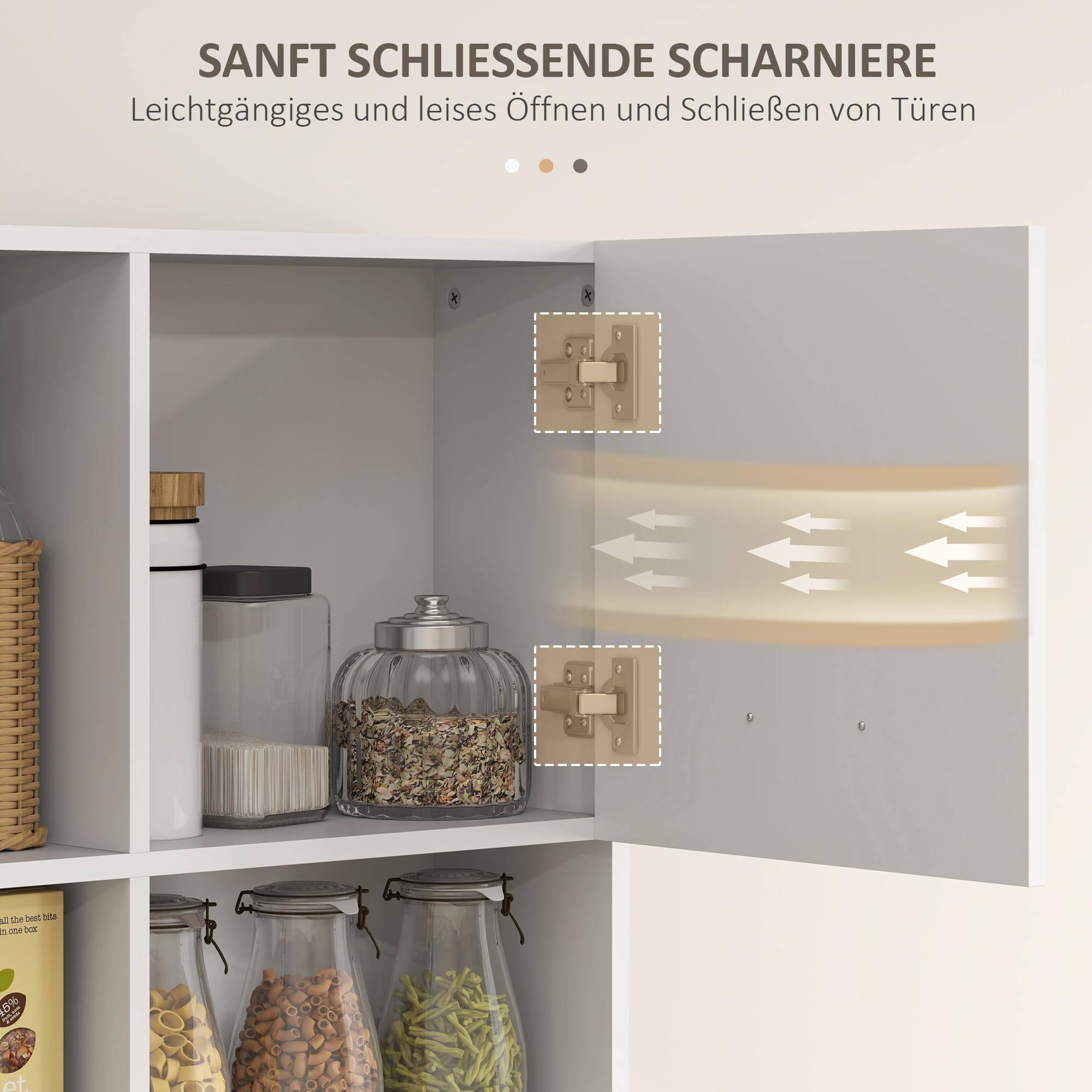 HOMCOM Küchenschrank, Hochschrank mit verstellbaren Regal, Schublade, Buffetschrank mit Soft-Close-Tür, Vitrinenschrank Aufbewahrungsschrank für Küche, Esszimmer, 80 x 35 x 180 cm, Weiß