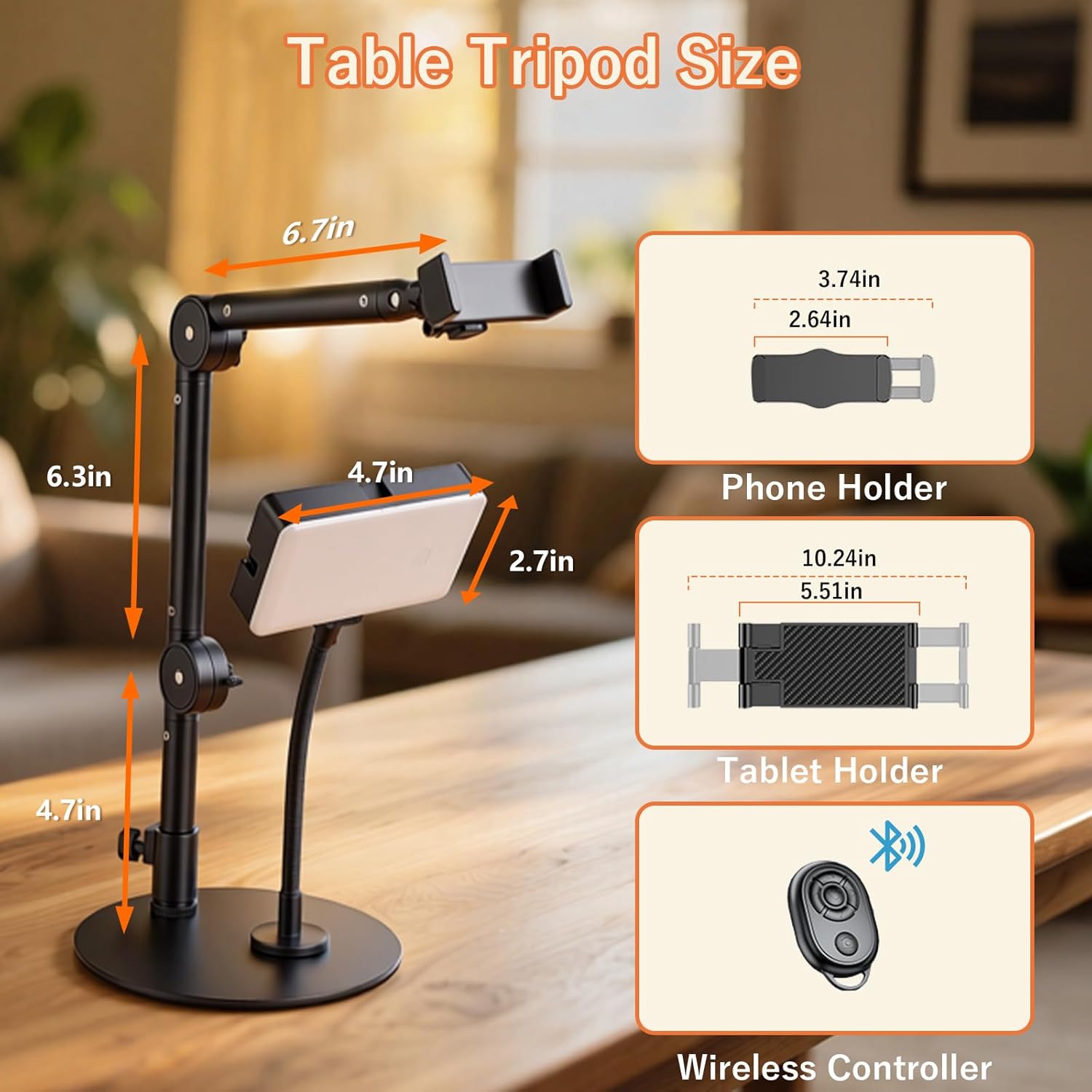 Yoobao Overhead Phone Mount for Desk, Selfie Light with Desk Mount, Rechargeable Selfie Light with Phone Holder for Video Recording, Meeting, Live Streaming TikTok YouTube