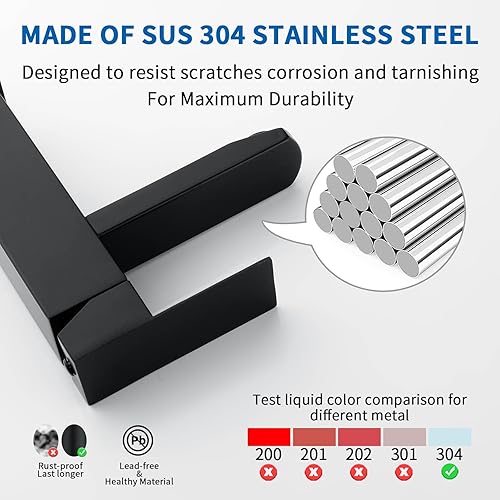 Miniatura 4 de Grifo de lavabo de baño negro de un solo agujero, grifo de lavabo de una sola manija, acero inoxidable negro mate, moderno grifo de baño con líneas