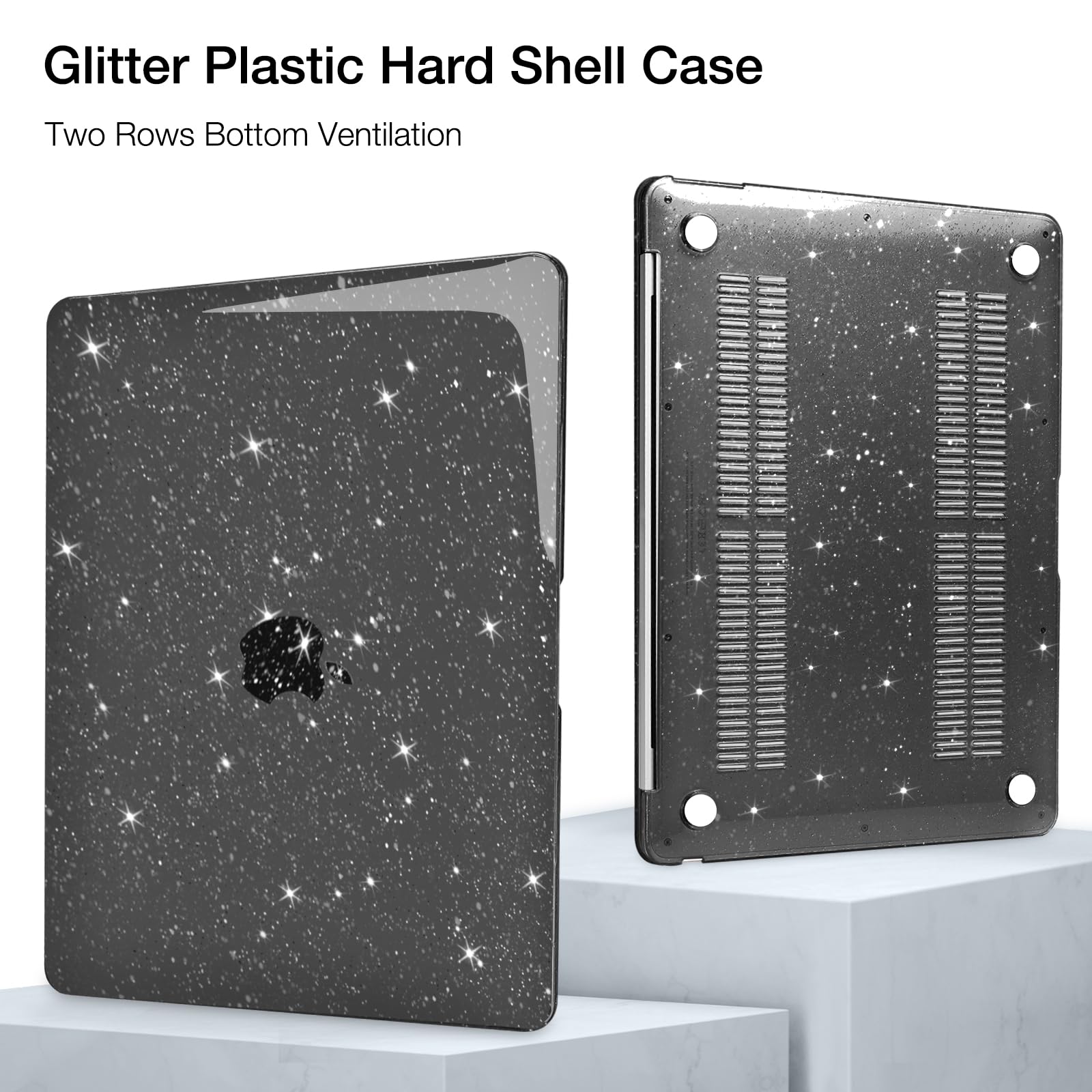 MOSISO Cover Compatibile con MacBook Air 15 Custodia M5 M4 M3 M2 2026-2023 A3448 A3241 A3114 A2941, Glitter Cover per Macbook Air 15 Pollici M5 M4 M3 M2 Case&Copritastiera&Pellicola, Nero