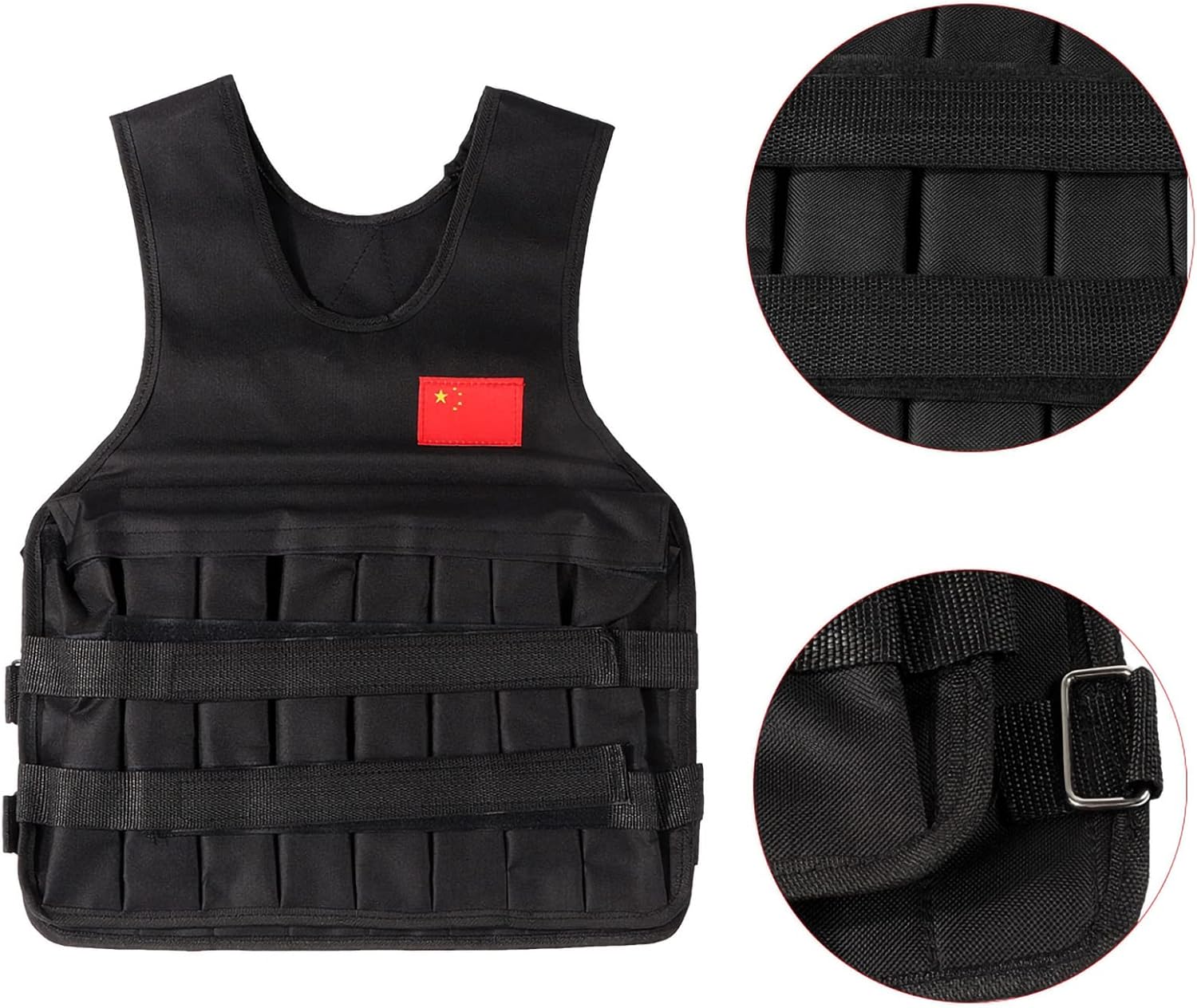 20KG Weighted Vest with 4Pcs Sand Bags（without weight）, Adjustable Training Waistcoat for Workout, Strength Training, Running, Fitness, Muscle Building Black image 9 of 9 B0DGXFHFMH