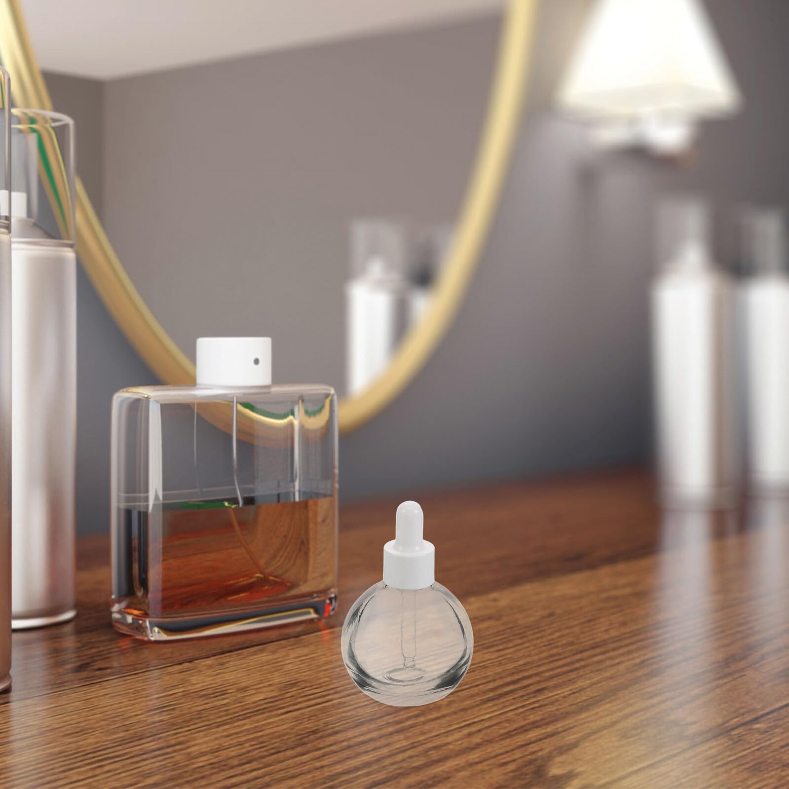 12 Stück 12 Stück 30 ml Glas Tropfflaschen für Ätherische Öle Kugelförmige Nachfüllfläschchen mit Weißer Dichtung Auslaufsicher Inkl Glaspipette Reise Fläschchen für Seren und