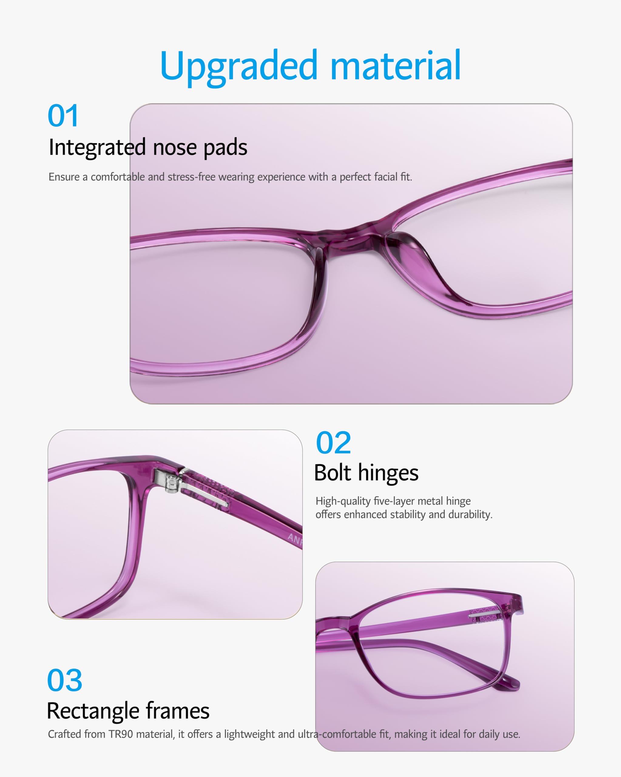 ANRRI Blue Light Blocking Glasses Anti Glare Men Eye Protect Computer Screen Game Eyeglasses Lightweight Vintage Frame Women (Purple - Image 4