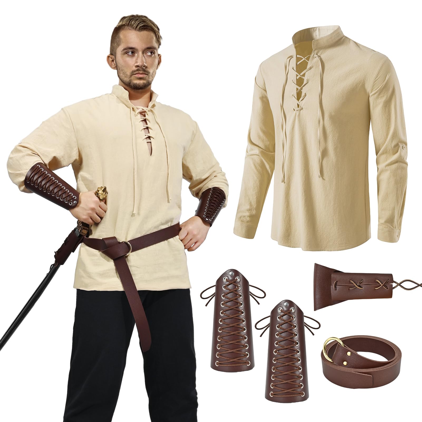 Raveparty Ropa medieval para hombre, camisa medieval para hombre, disfraz de carnaval, disfraz de cosplay, disfraz de carnaval, fiesta, cumpleaños.