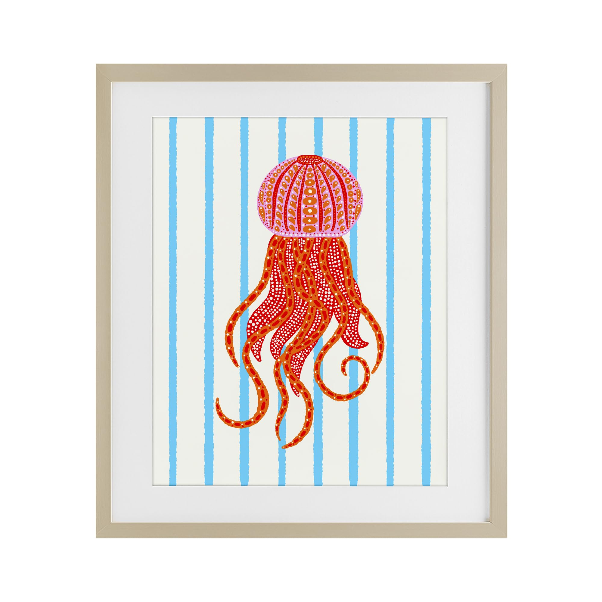 Stupell Industries Harvest Pine (Textured) Bright Aquatic Jellyfish Striped, 17 X 21 Inch Framed Print Under Glass