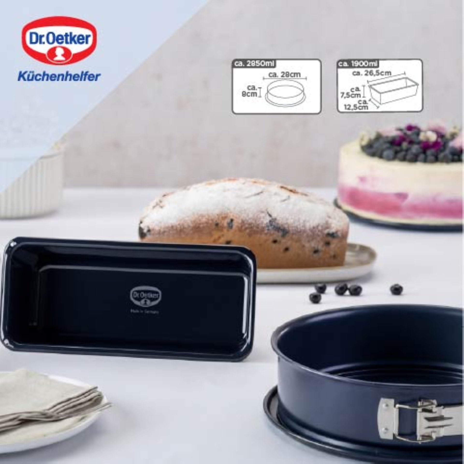 Dr. Oetker Back-Liebe Emaille-Set, 2-teilig – Springform und Kastenform aus Emaille, hitzebeständig bis 400 °C, schnitt- und kratzfest, 10 Jahre Herstellergarantie