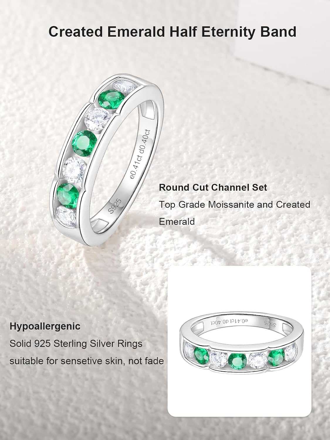 Color-D VVS1 Clarity Moissanite and Emerald/Ruby/Sapphire Rings, Silver/Gold Solid 925 Sterling Silver Bands, Stackable Engagement Wedding Anniversary Birthday Jewelry with Gift Box, Size 5-11