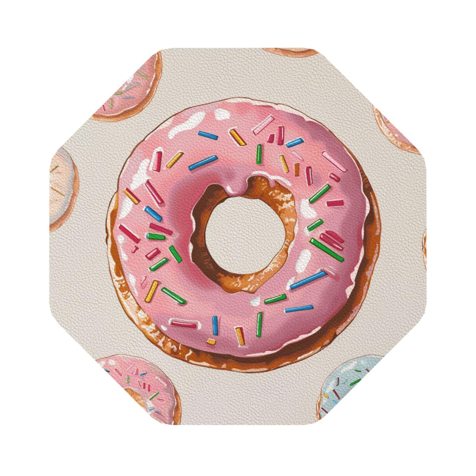 Donut Print Leather Coaster Set of 6, Octagon Coasters Table Decorative Coffee Cup Beverage Coasters Wine Beer Bar Coasters for Hot Drinks Table Protection