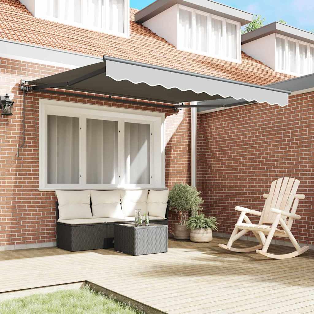 Markisenrahmen verstellbar Anthrazit 350 x 250 cm für Terrasse Garten aus pulverbeschichtetem Stahl mit Kurbel