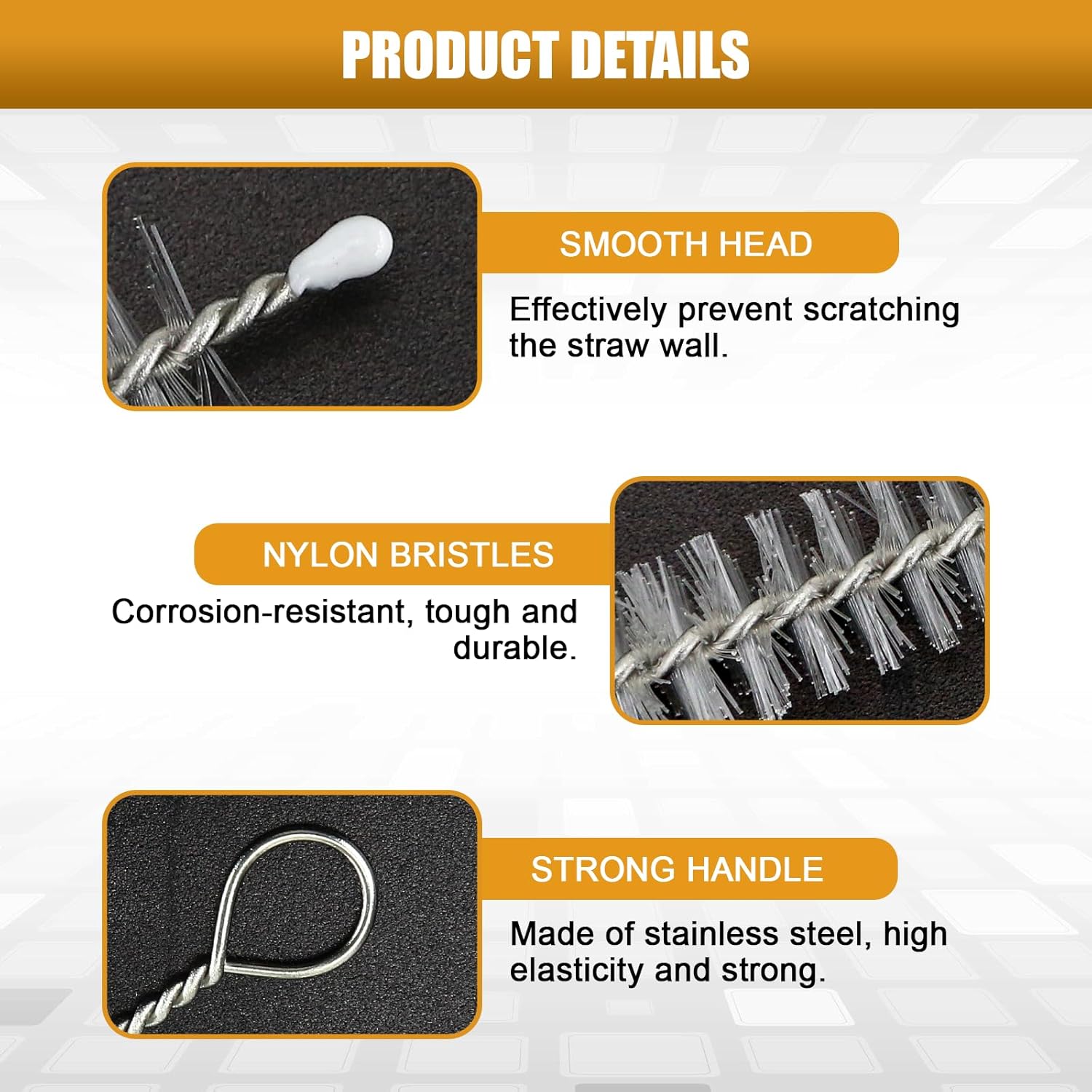 100Pcs Extra Long Straw Cleaner Brush Bulk - 8" x 3/8" (10mm) Resuable Drinking Pipe Cleaners, Stainless Cleaning Brush Set for Tumbler Sippy Cup Bottle Tube Tea Pot Spout - Image 3