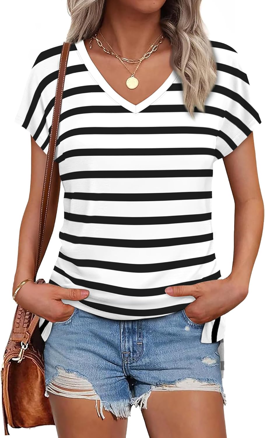 WIHOLL Womens Tops Basic Summer V Neck T Shirts Short Sleeve Dressy Casual Loose Fit Cute Tee Clothes Trendy Fashion Outfits - Image 3