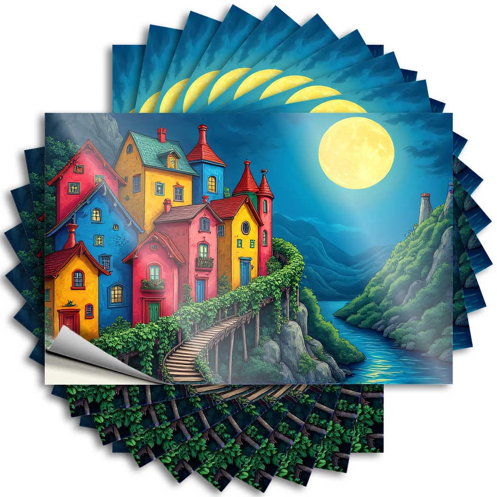 Lettering Sticker Spring Outdoor Decor Gamer Plastic Wall Magical Night Village By The River - Scratch Resistant Stickers(12X18CM)
