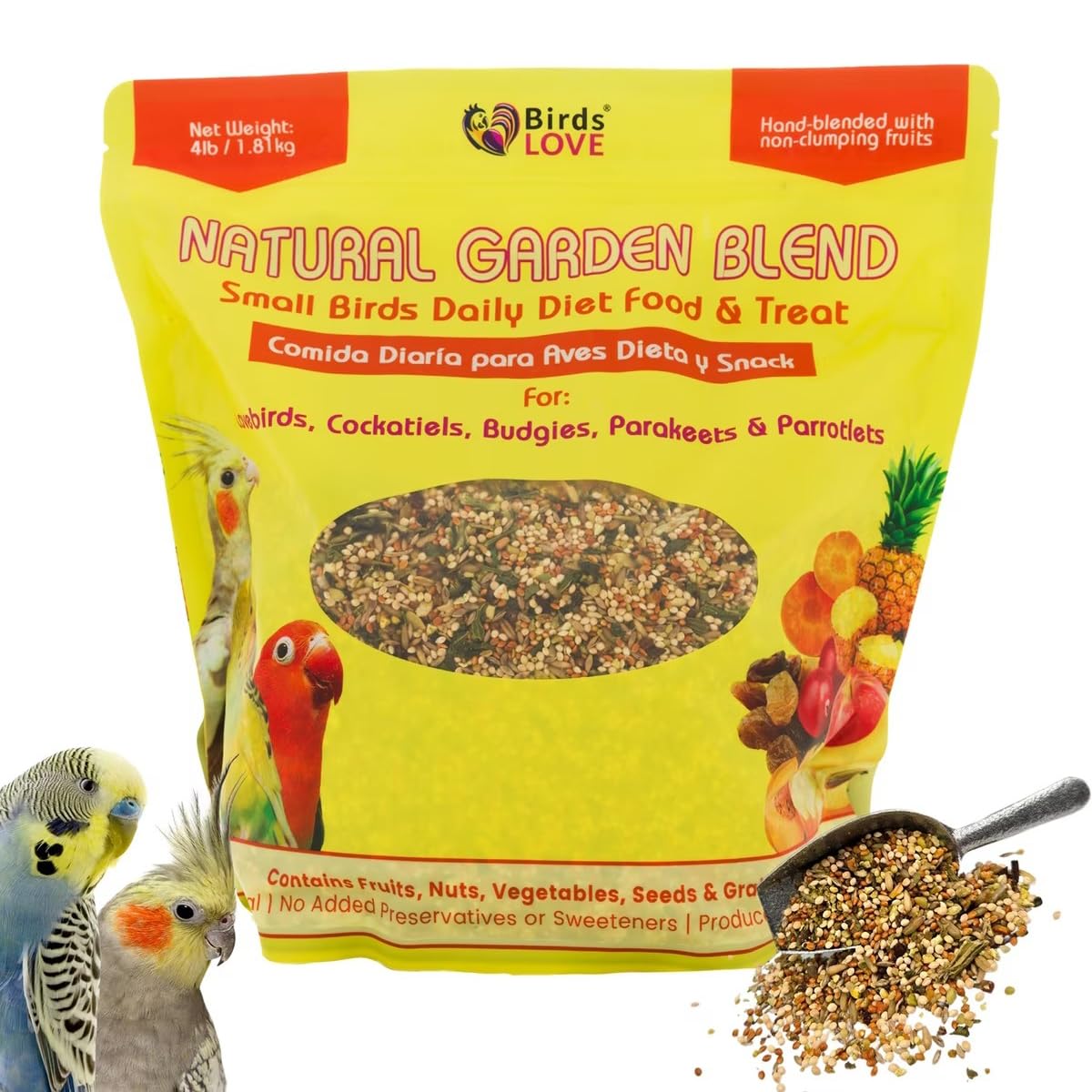 Birds LOVE All Natural Garden Blend Bird Food for Small Birds - Lovebirds, Cockatiels, Parakeets and Parrotlets 4lb