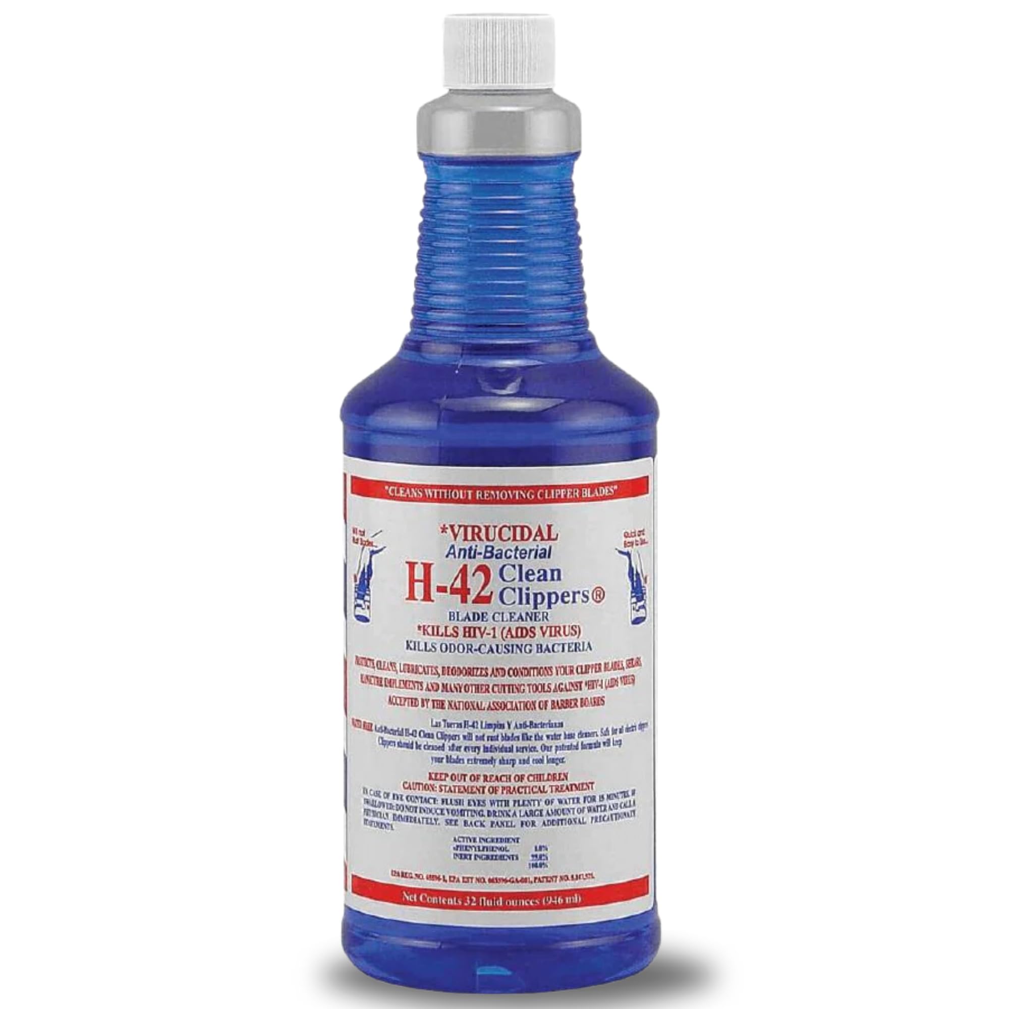 H-42 Clipper Blade Cleaner – Waterless Clipper Cleaner for Barbers, Anti-Rust Formula for Clippers and Trimmers, Cleans and Cools Blades (Bottle-32 Fl Oz (Pack of 1))