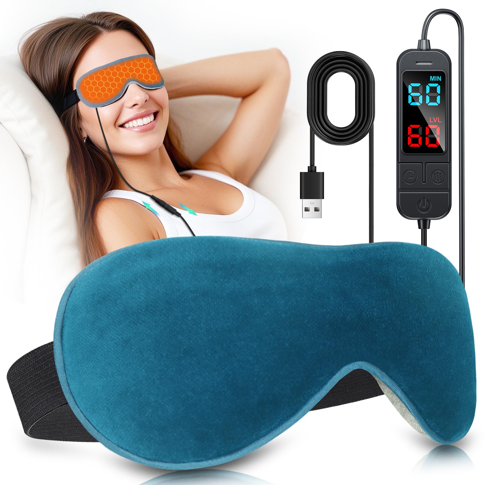 Photo 1 of Visader Heated Eye Mask for Dry Eyes, Stye & Migraines Relief - USB Electric Warm Compress with 20 Temp/Time Settings, Washable Flaxseed Cover for MGD, Blepharitis & Eye Strain