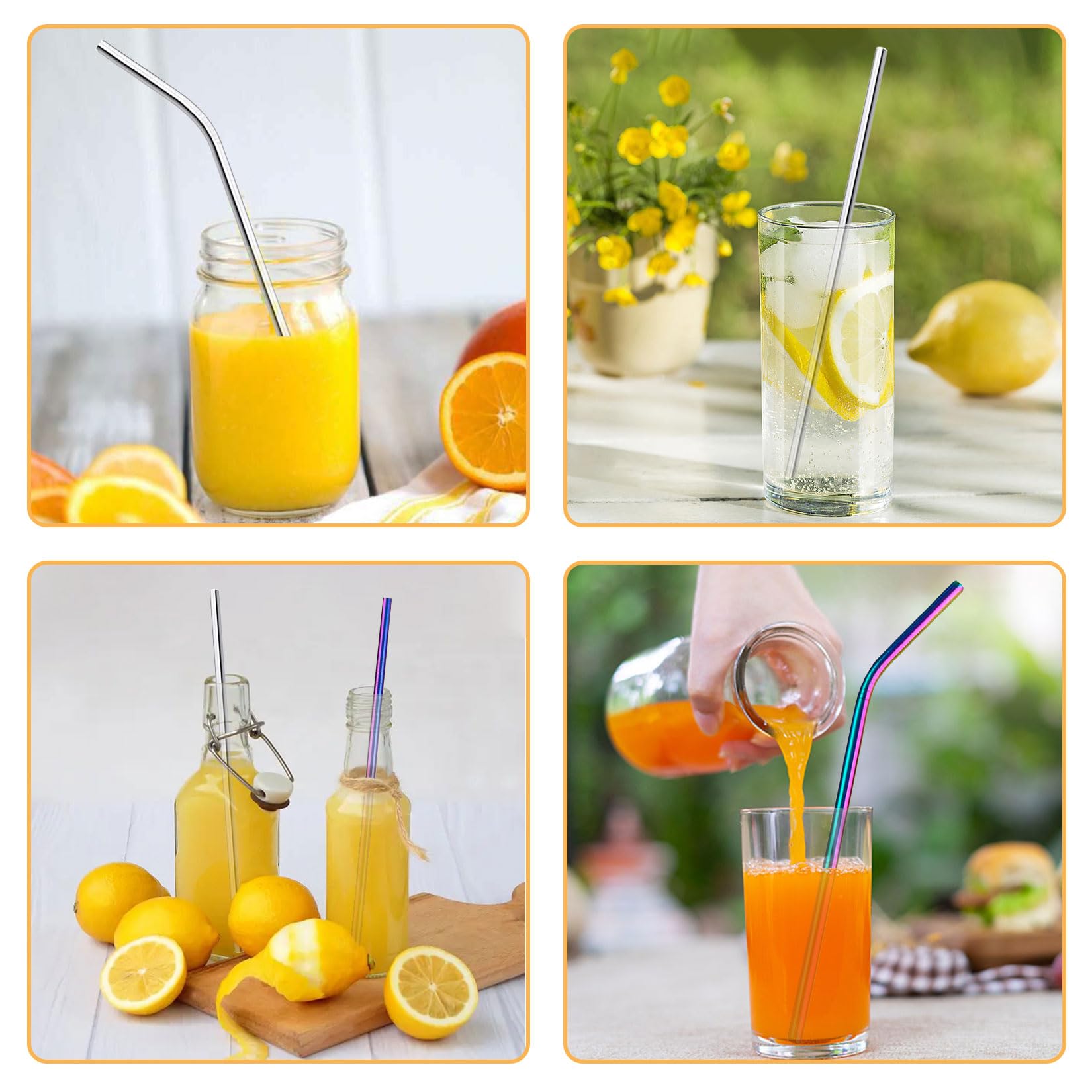8 pajitas de acero inoxidable reutilizables, 30cm de largo, aptas para lavavajillas, con 2 cepillos de limpieza