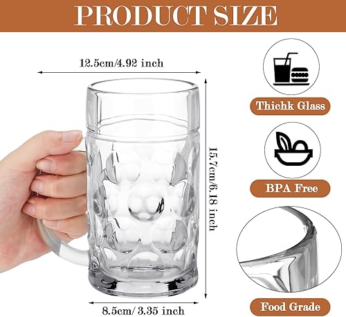 Miniatura 2 de Taza de cerveza de vidrio grande de verano con asa, taza de cerveza transparente con hoyuelos a granel para cerveza, jugo, café, cerveza, fiesta,