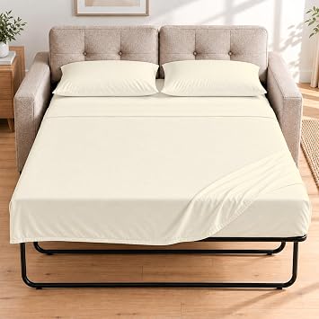 Cottingon 4 PCs Sleeper Sofa Queen Sheets 8-Inch Deep, 100% Microfiber, Ivory
