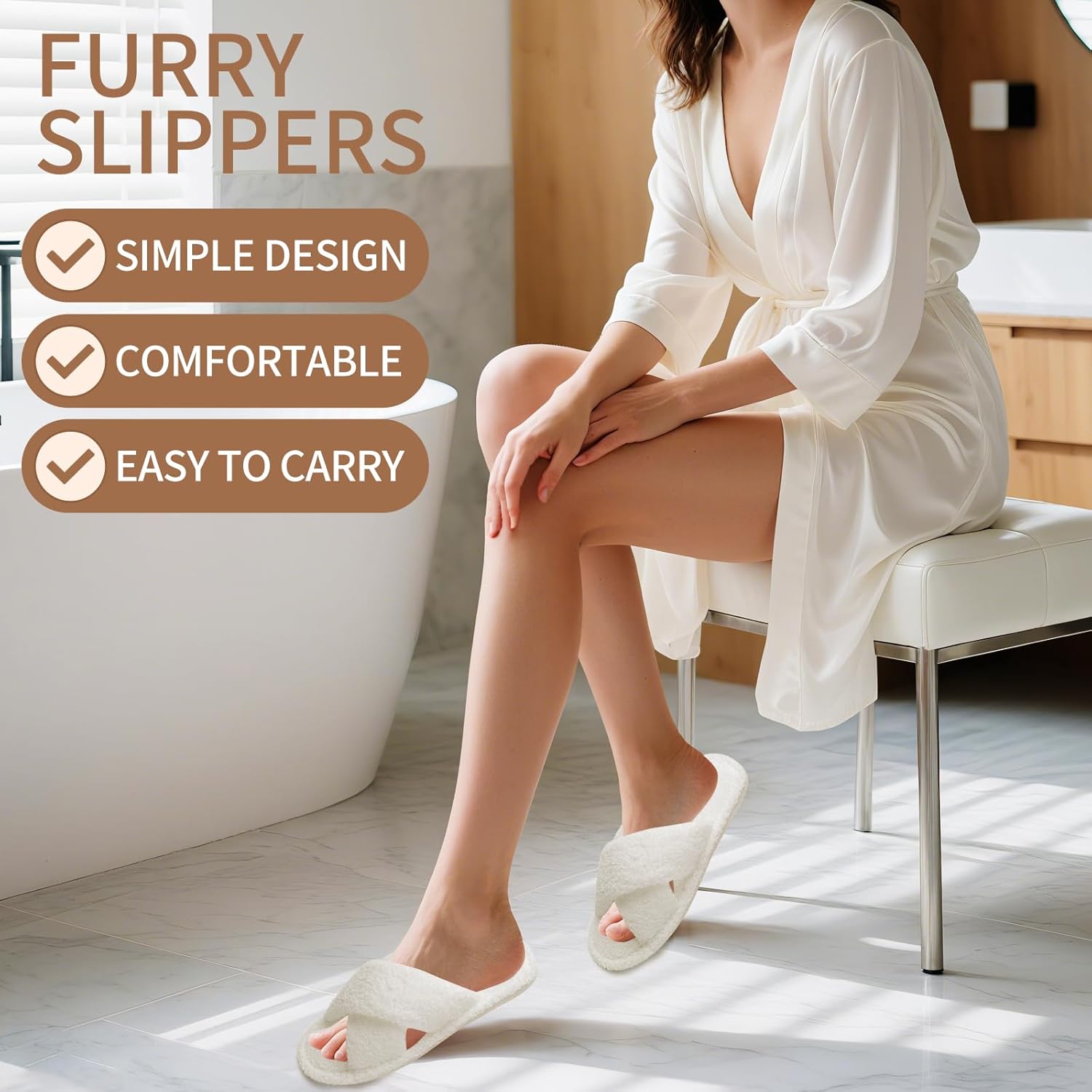 Sophproton 12 Pairs Fuzzy Slippers Wedding Favors Bulk Pack (6 Pairs 7-8 & 6 Pairs 9-10) | Ultra-Soft Plush House Slippers with Cross Band | Non-Slip Indoor/Outdoor Slides for Guests Bridemaids Gift