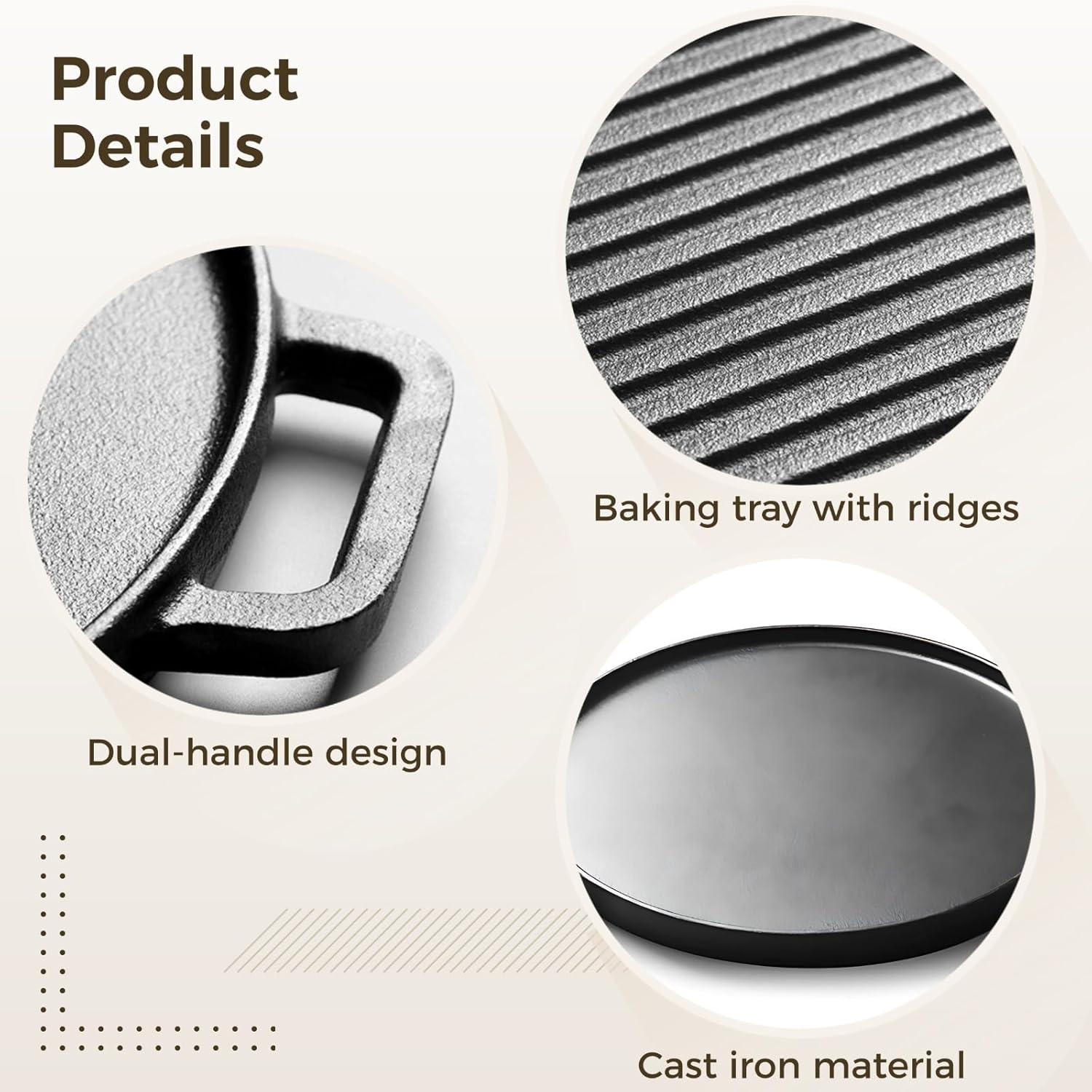 1 Pcs Cast Iron Griddle, 11.8 in Reversible Grill Griddle for Gas Grill & Stove Tops, Multifunctional Double-Sided Grill Pan with Ribbed Surface for Indoor Outdoor Use